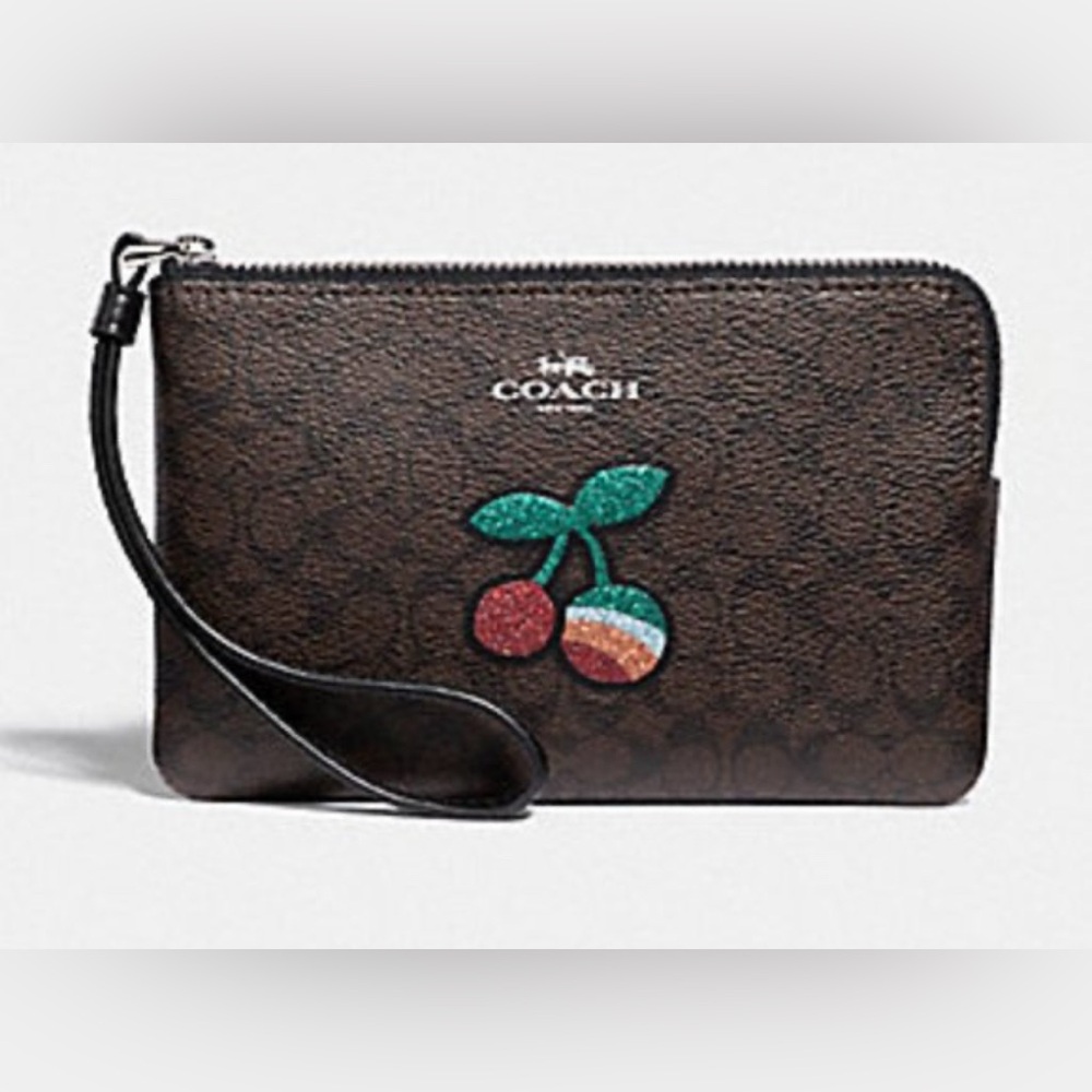 COACH F31891 Corner Zip Wristlet Signature Cherry - NWT
